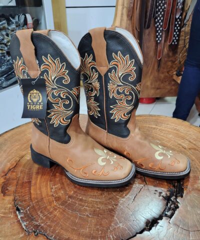 Bota Texana Bicolor Preta e Caramelo