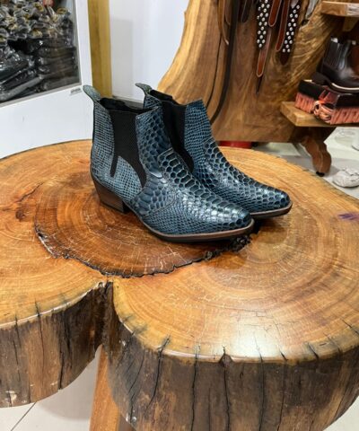 Botina Texana Curta Azul Petróleo Escamada