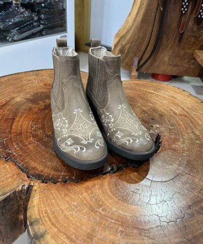 Botina Texana Cinza Envelhecida Bordado Arabesco