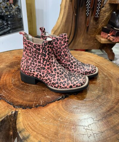 Botina Texana Estampa Onça Rosa