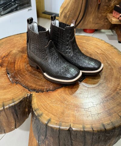 Botina Texana Preta Textura Jacaré