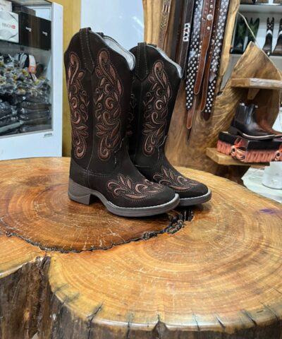 Bota Texana Feminina Marrom Café com Strass