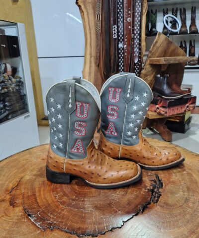 Bota Texana Masculina Pé Avestruz Caramelo e Cano USA