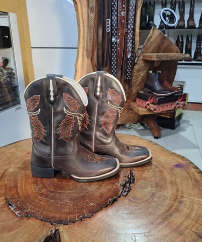 Bota Texana Masculina Marrom Café Bordado Longhorn