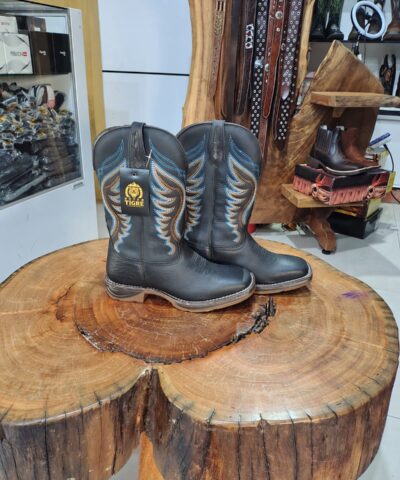 Bota Texana Masculina Preta Bordado Asa Jump