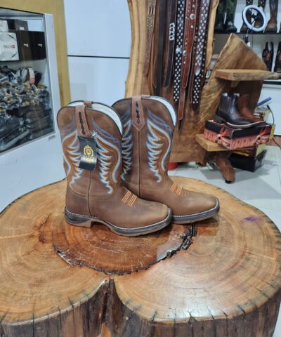 Bota Texana Masculina Marrom Café Bordado Pluma Ocre Jump