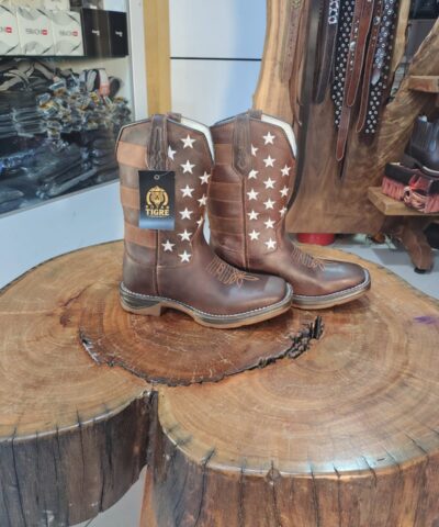 Bota Texana Masculina Marrom Café Temática Bandeira USA Jump