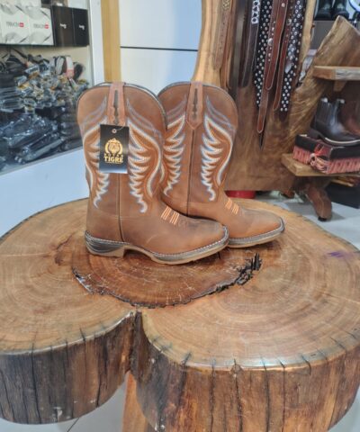 Bota Texana Masculina Caramelo Bordado Asa Azul Solado Jump