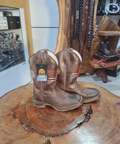 Bota Texana Masculina Marrom Café Bandeira USA e Solado Jump
