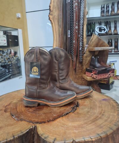 Bota Texana Masculina Marrom Café Vira Laranja Solado Jump