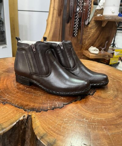 Botina Masculina em Couro Marrom Café com Zíper Duplo