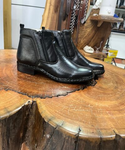 Botina Masculina em Couro Preta com Zíper Duplo