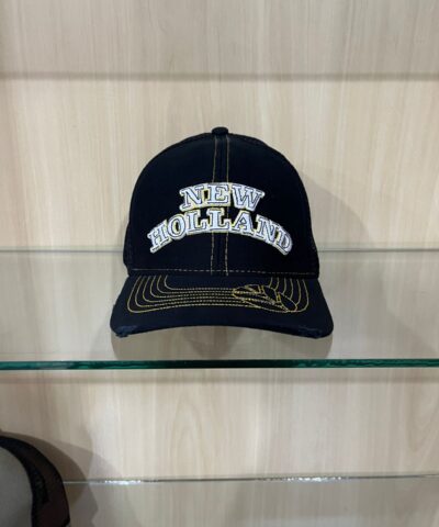 Boné New Holland Trucker Azul Marinho Logo Folha Bordado Relevo